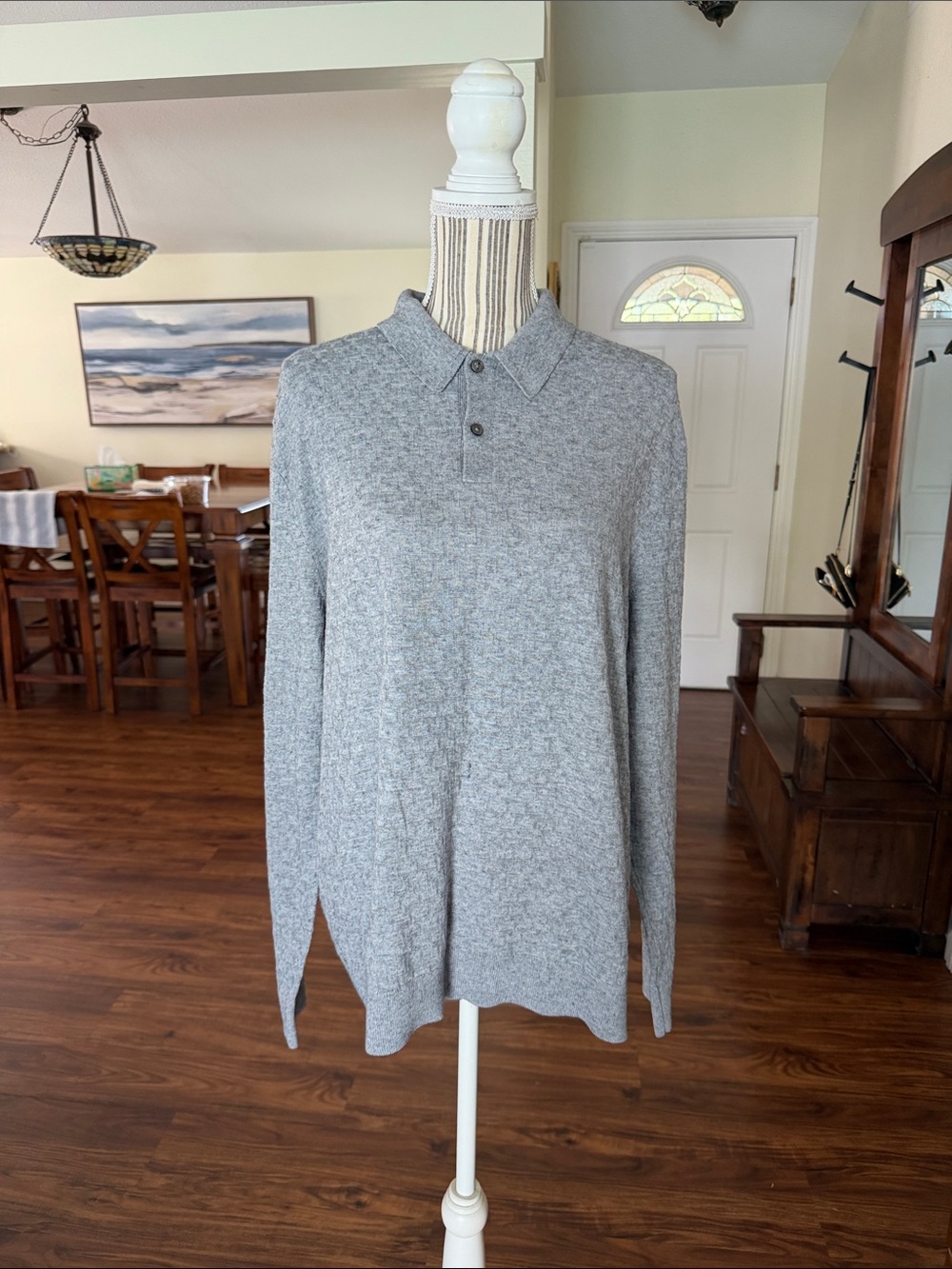 Ted Baker London Men's Light Gray V-Neck Polo Sweater